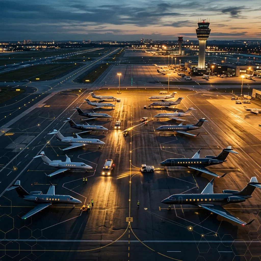 Business jets on airport ramp