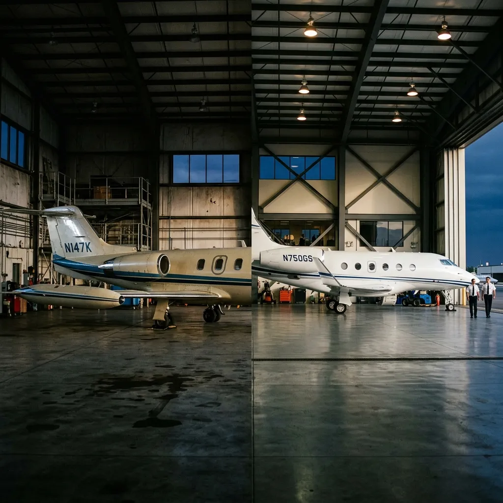 Two private jets side by side showing design evolution