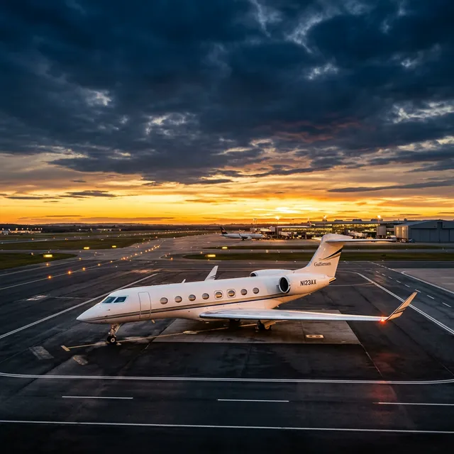 Gulfstream ultra-long-range private jets on tarmac