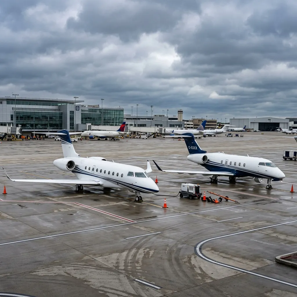 Citation Longitude and Embraer Praetor 600 parked side by side