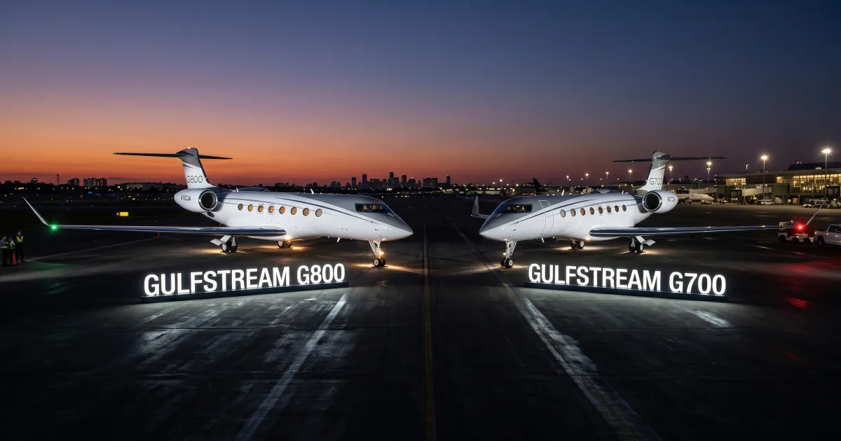 Gulfstream ultra-long-range private jets on tarmac