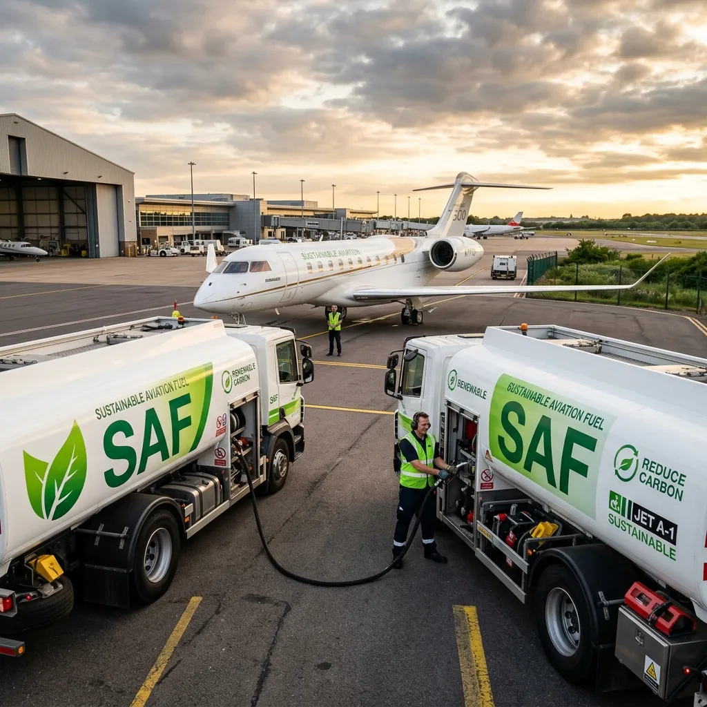 Jet fuel being loaded into a private business jet from tanker truck