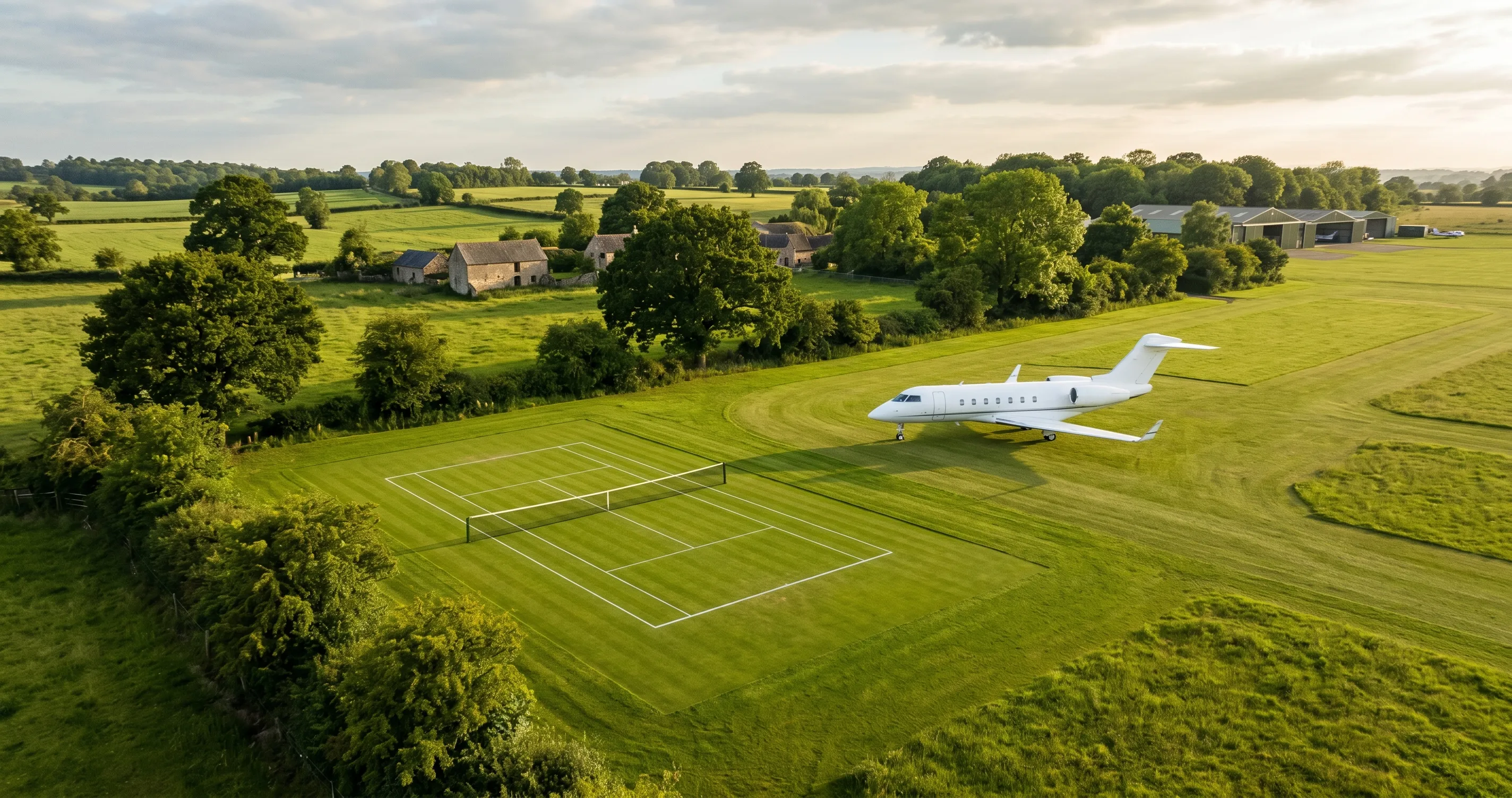 Aerial view of London with Wimbledon All England Club tennis courts