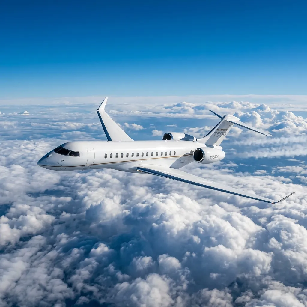 Bombardier Global 7500 in flight above cloud layer