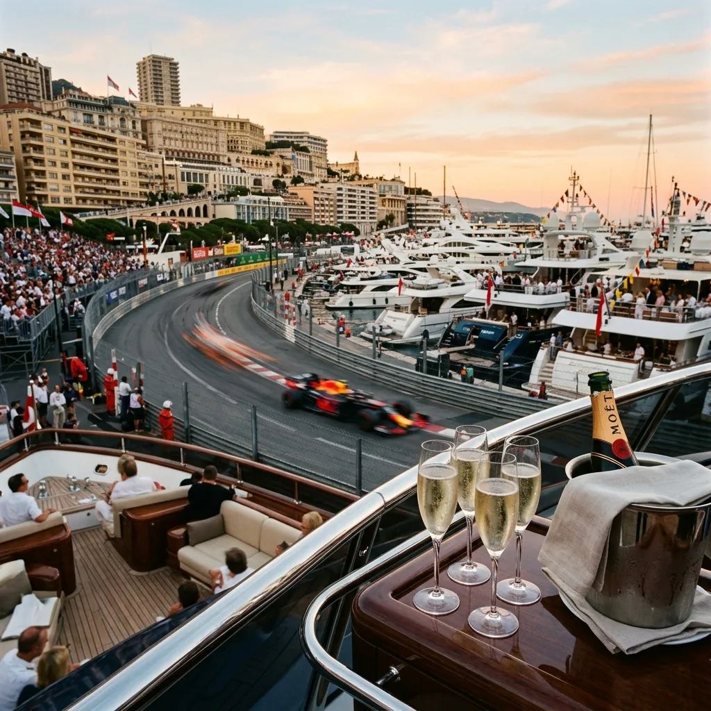 View from yacht deck in Monaco harbor during Grand Prix