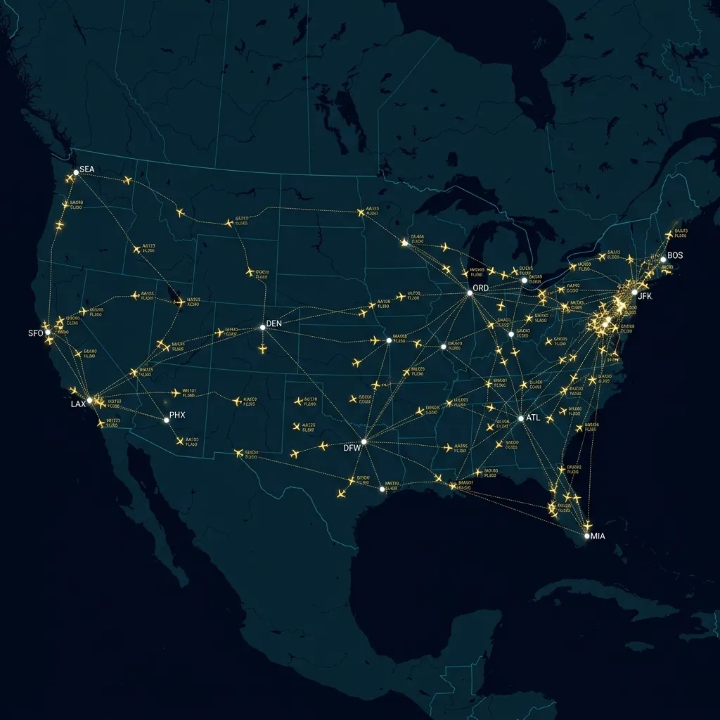 ADS-B aircraft tracking display showing private jet flight paths across the United States