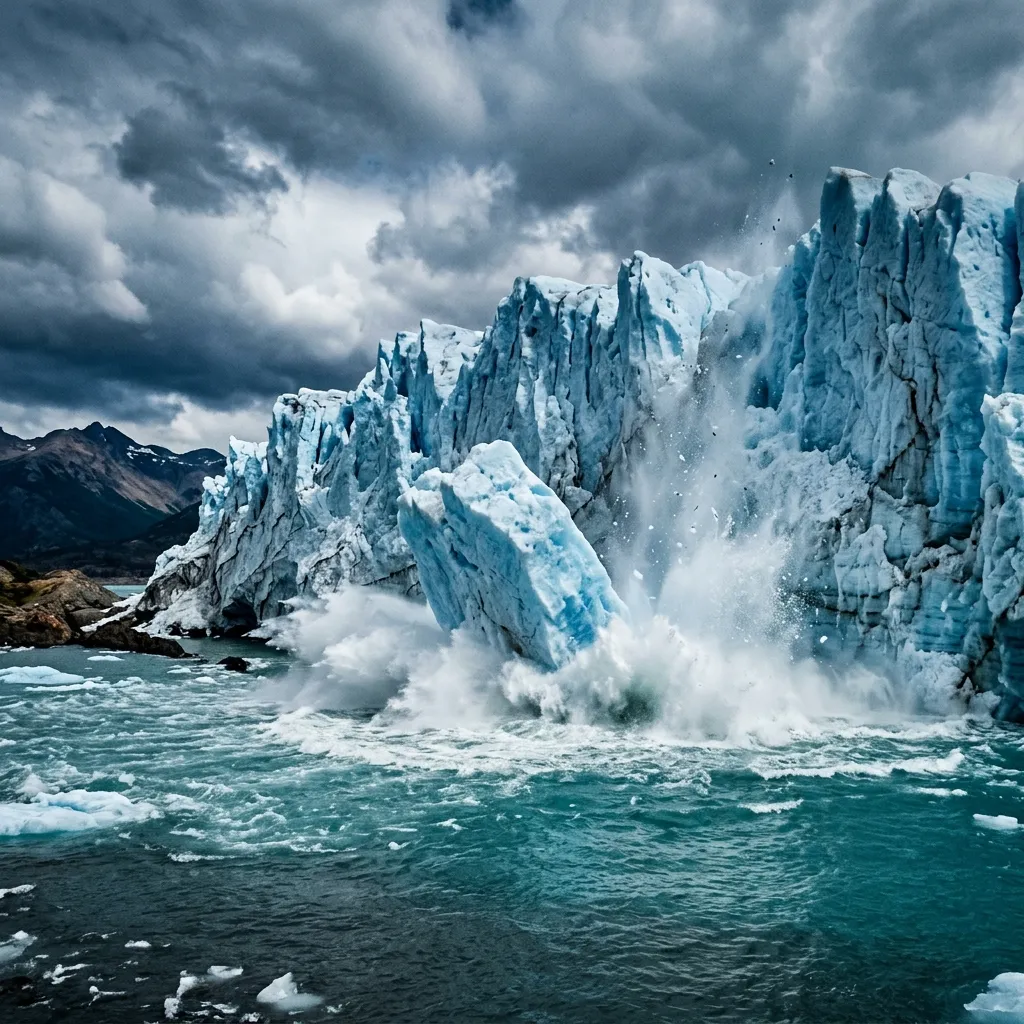 Perito Moreno glacier calving ice into turquoise water